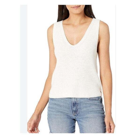 EUC WHITE Roxy Bright Place Sleeveless Sweater Tank Top White Ribbed Knit sz: M - Picture 3 of 11